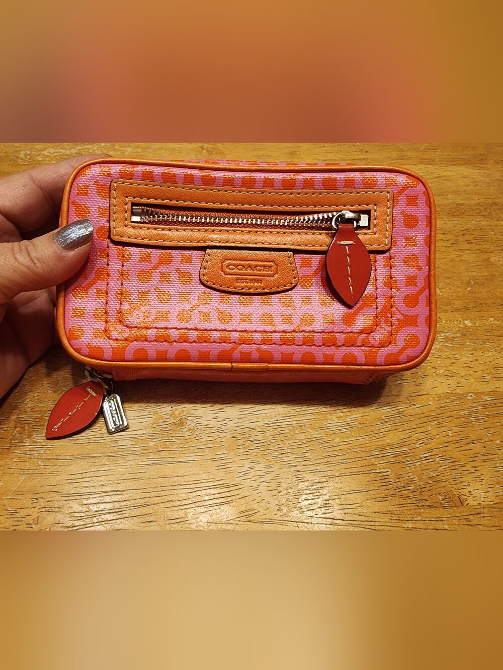 vintage Coach Op Art Signature Jewelry Case / Cosmetic Pouch
